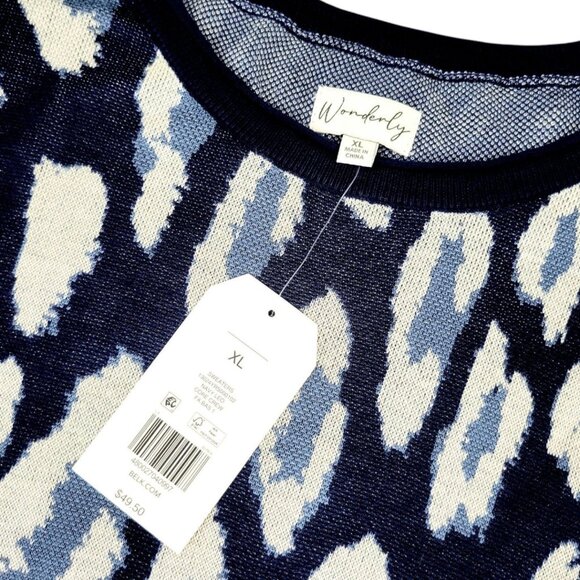 NWT Womens XL Wonderly Navy Animal Print Oversized Long Sleeve High-Low Sweater - Picture 10 of 12